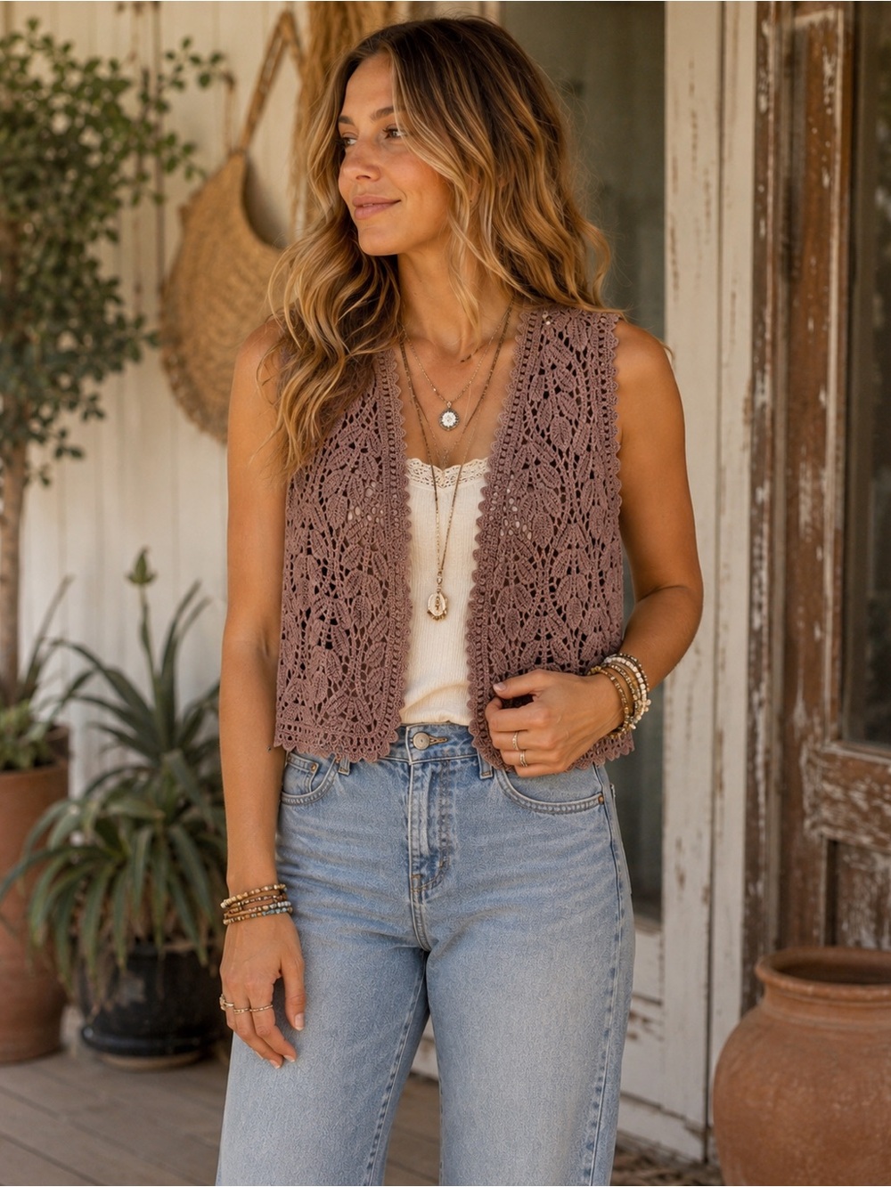 NWOT Adora Crochet Boho Cottagecore Vest S/M